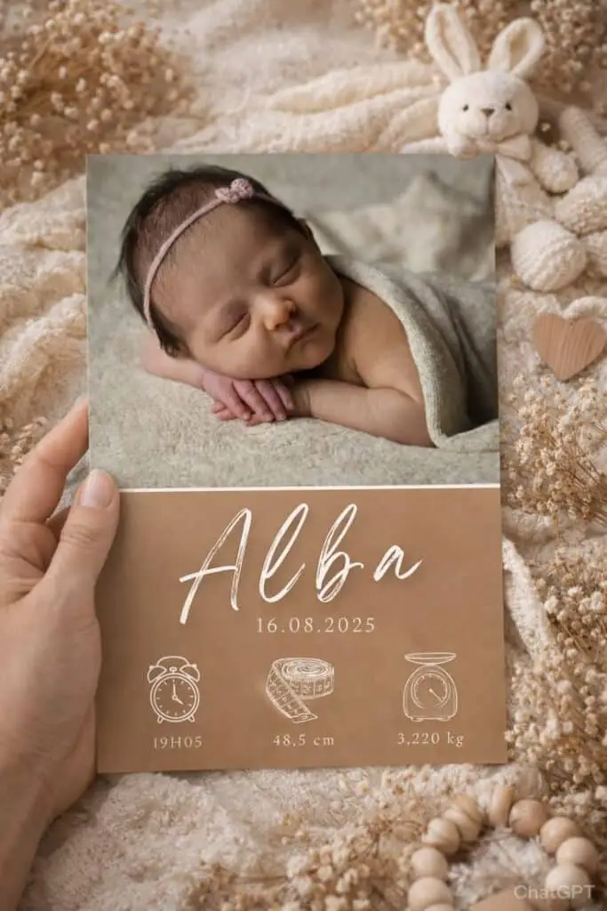 faire part de naissance avec une photo du bébé qui dort,